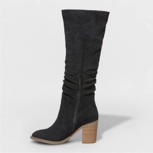 Universal Thread Lainee Tall Black Heeled Scrunch Knee High Boots New In Box